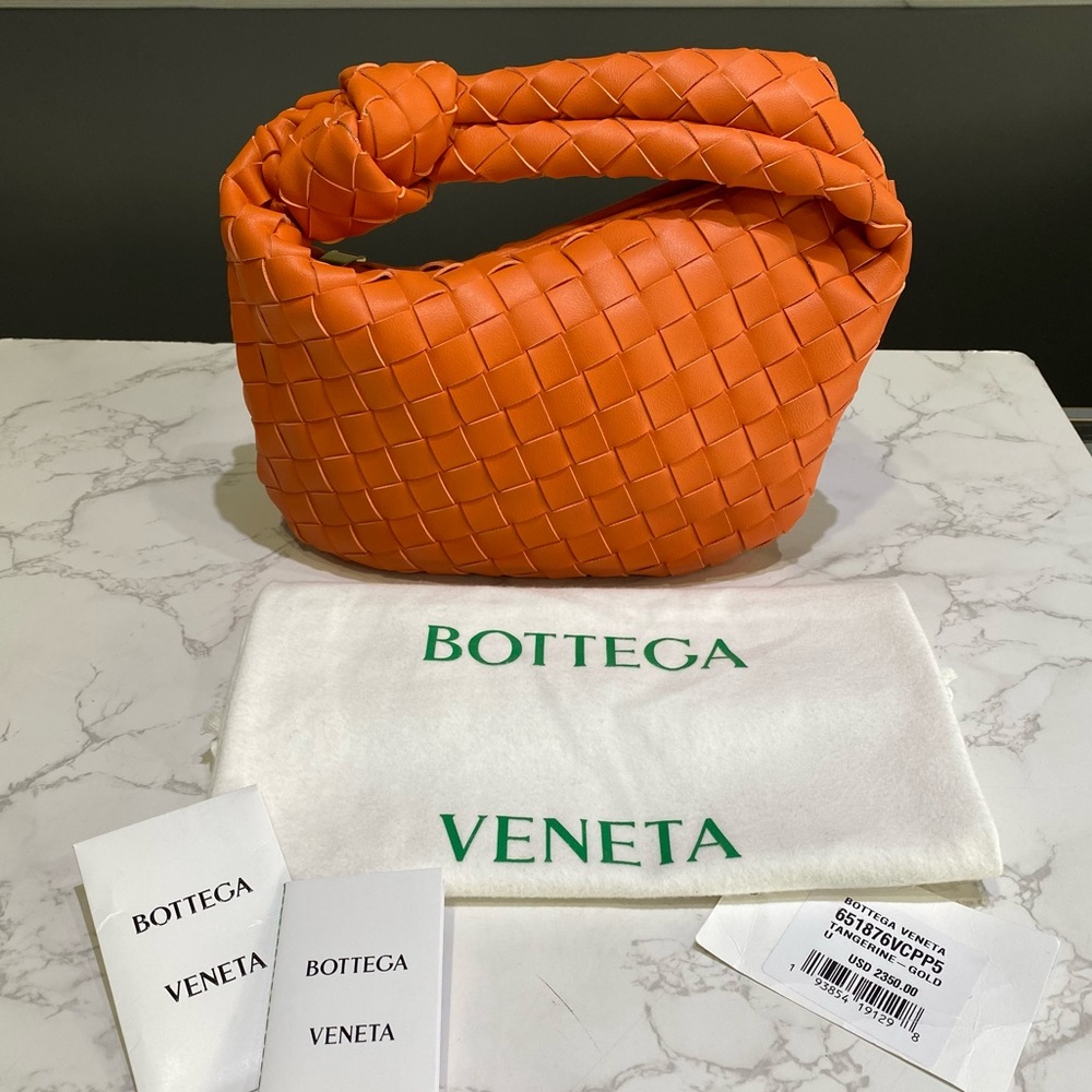 NEW 2022❗️Bottega Veneta Jodie Mini Intrecciato Knot Hobo Bag - Sunburst